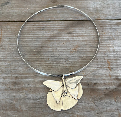 Sterling Silver Spoon Butterfly on Flower Cuff Necklace - #0791