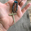 Fork Tine Cross Pendant Necklace on Vintage Beaded Chain - #1193