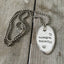 HOPELESS ROMANTIC stamped spoon necklace showing hand-stamped lettering and rhinestone detail, layerable boho-gypsy romance jewelry, 23-inch chain