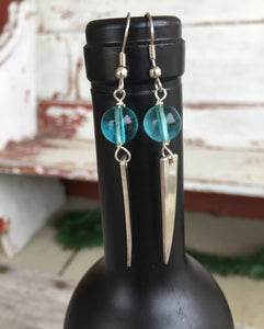 Fork Earrings from Upcycled Serving Fork Tines Shown Hanging on a wine Bottle