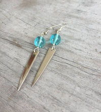 Upcycled Silverware Jewelry Fork Tine Earrings with Blue Glass Bead
