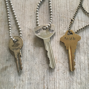 Stamped Key Necklace - BORN IN THE USA - #3605