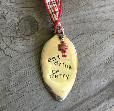 Stamped Spoon Ornament - EAT DRINK BE MERRY - #2059