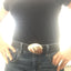 Heart spoon belt buckle handcrafted from vintage silverware worn on leather belt