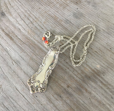 Elegant Oxford pattern spoon handle pendant necklace by William Rogers 1901, handcrafted upcycled antique silverplate scroll jewelry