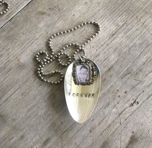 Stamped Spoon Necklace - FOREVER - Pewter Frame