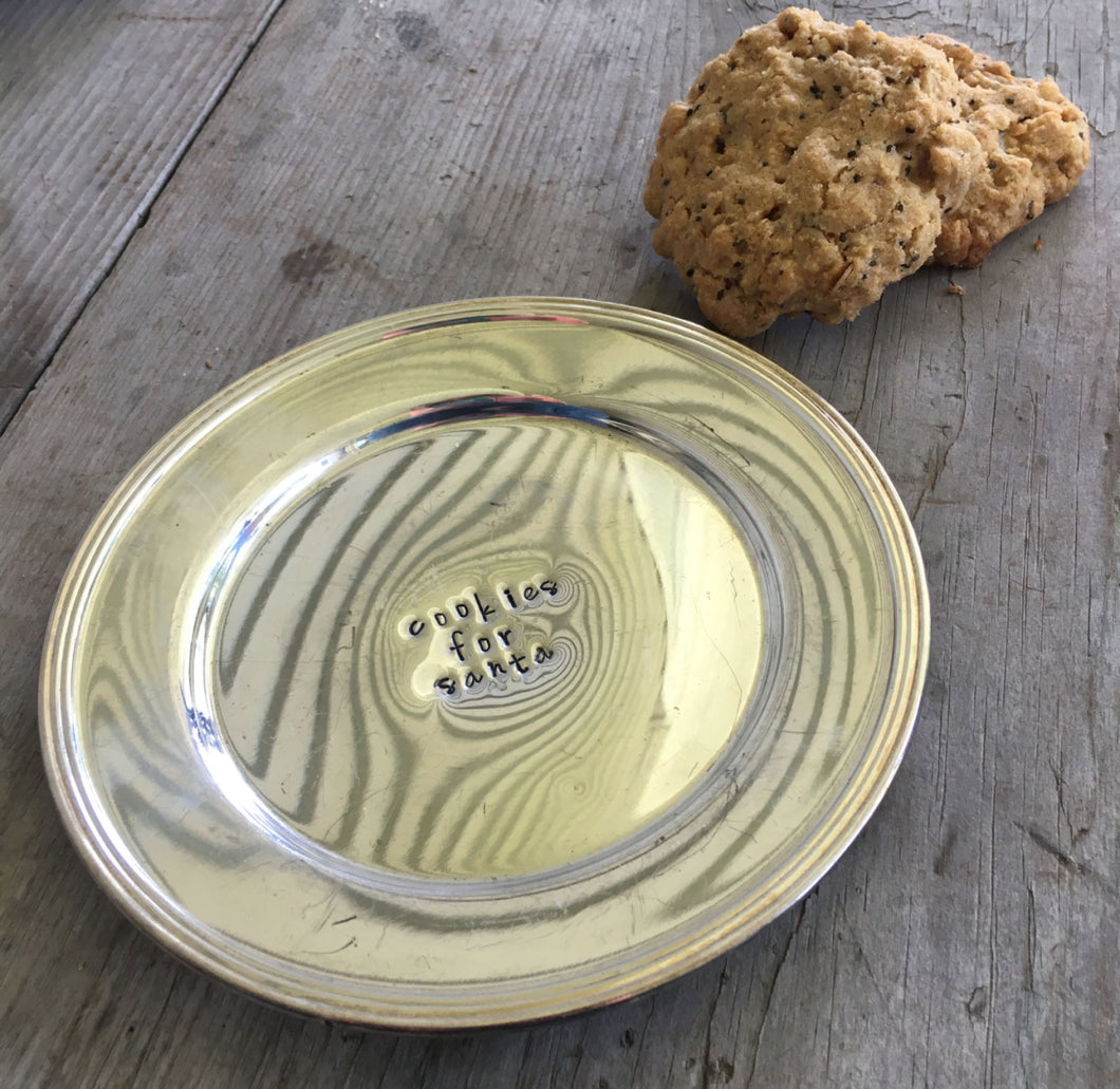Cookies for Santa Hand Stamped Vintage Silverplate Dish