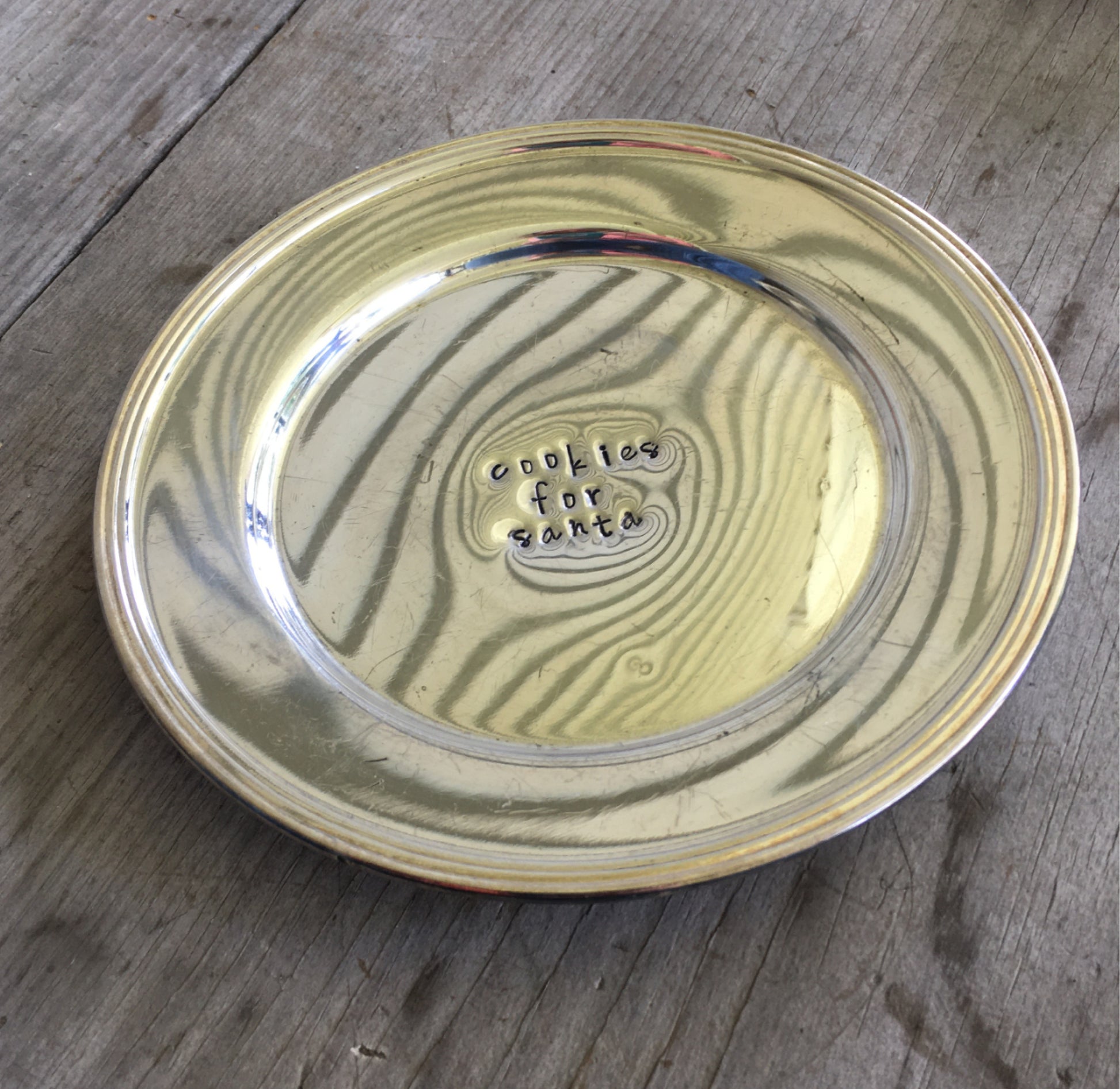 Cookies for Santa Hand Stamped Vintage Silverplate Dish