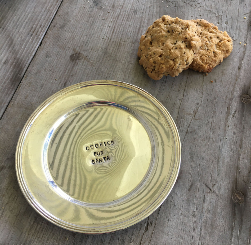 Silverplate Plate Hand Stamped with Cookies for Santa