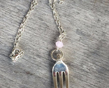 SALE Fork Necklace - Pink Czech Bead - #3204