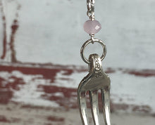 SALE Fork Necklace - Pink Czech Bead - #3204