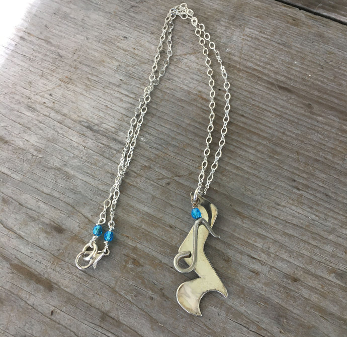 Spoon Artisan Necklace in the shape of a Quarter Rest and Eighth Note Musical Symbols