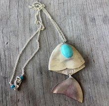 Articulated Fish Necklace from Upcycled Spoons with Stone Bead - #3354