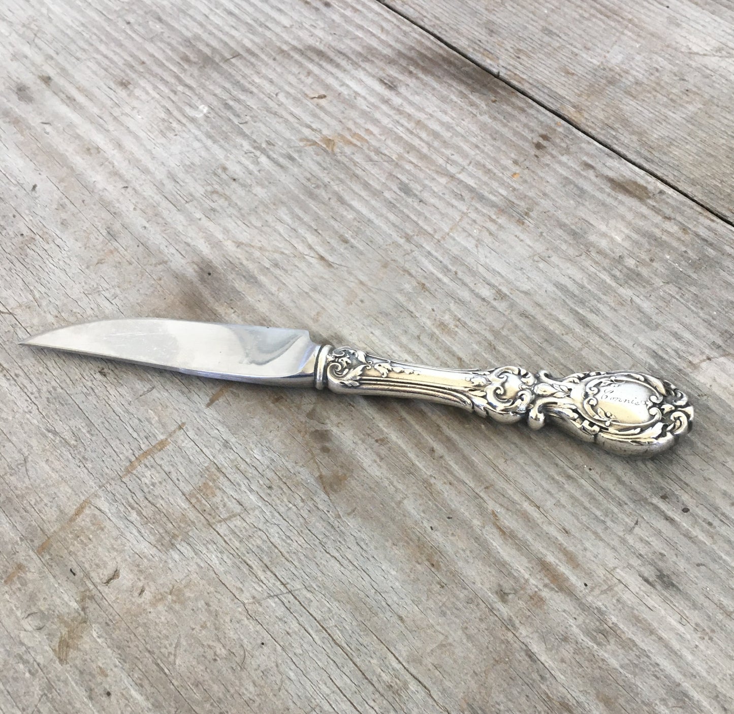 Sterling silver charcuterie knife handcrafted from Reed & Barton Francis I vintage silverware - upcycled entertaining piece