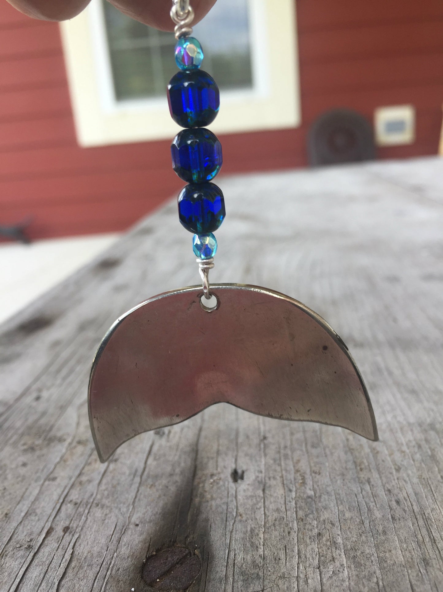Spoon Whale Tail Necklace - Cobalt Glass Beads - #3452