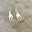 Cocktail fork earrings with teal green beads