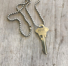 Hand Stamped Key Necklace PEACE