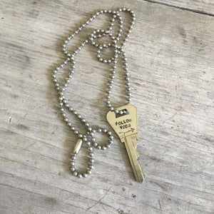 Stamped Key Necklace Giving Key Follow Your Arrow