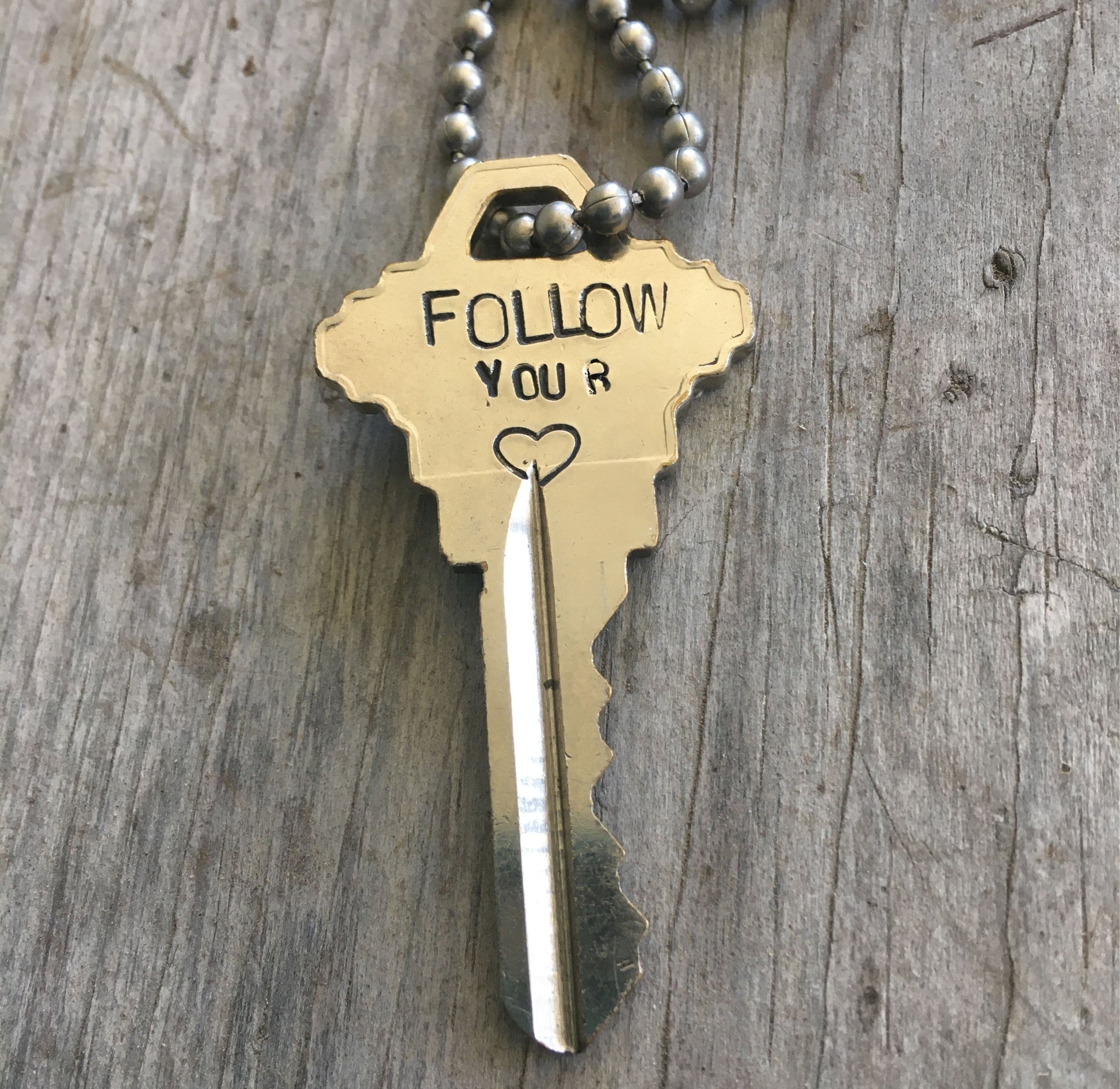 Hand Stamped Giving Key Necklace Follow Your Heart