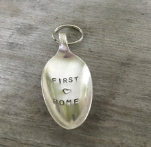 Spoon keychain hand stamped with FIRST HOME and a heart