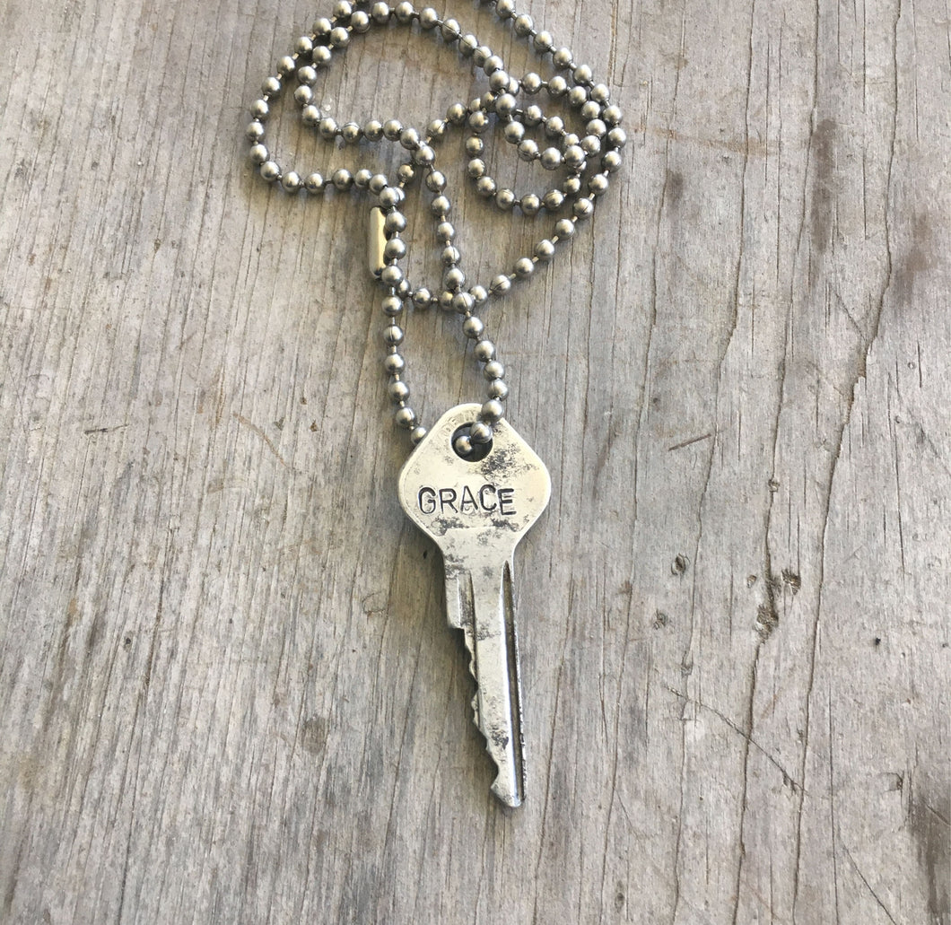 Stamped Key Necklace GRACE