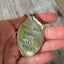 close up view of stamping on ONLY DULL PEOPLE HAVE CLEAN HOUSES stamped spoon necklace showing hand-stamped lettering, layerable gypsy style fun housekeeping humor jewelry, one-of-a-kind