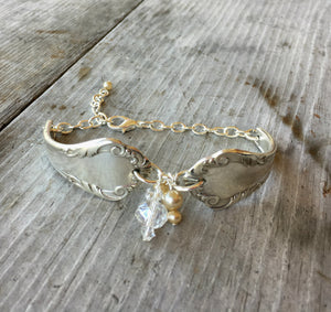 Spoon Link Bracelet - Crystal & Pearl Vintage Beads - #3576