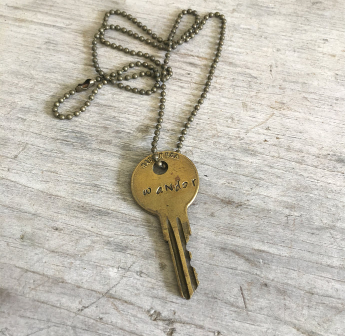 Hand Stamped Key Necklace WANDER