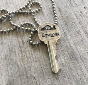 Explore Hand Stamped Key Necklace