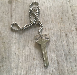 Born in the USA Stamped Key Giving Key Necklace