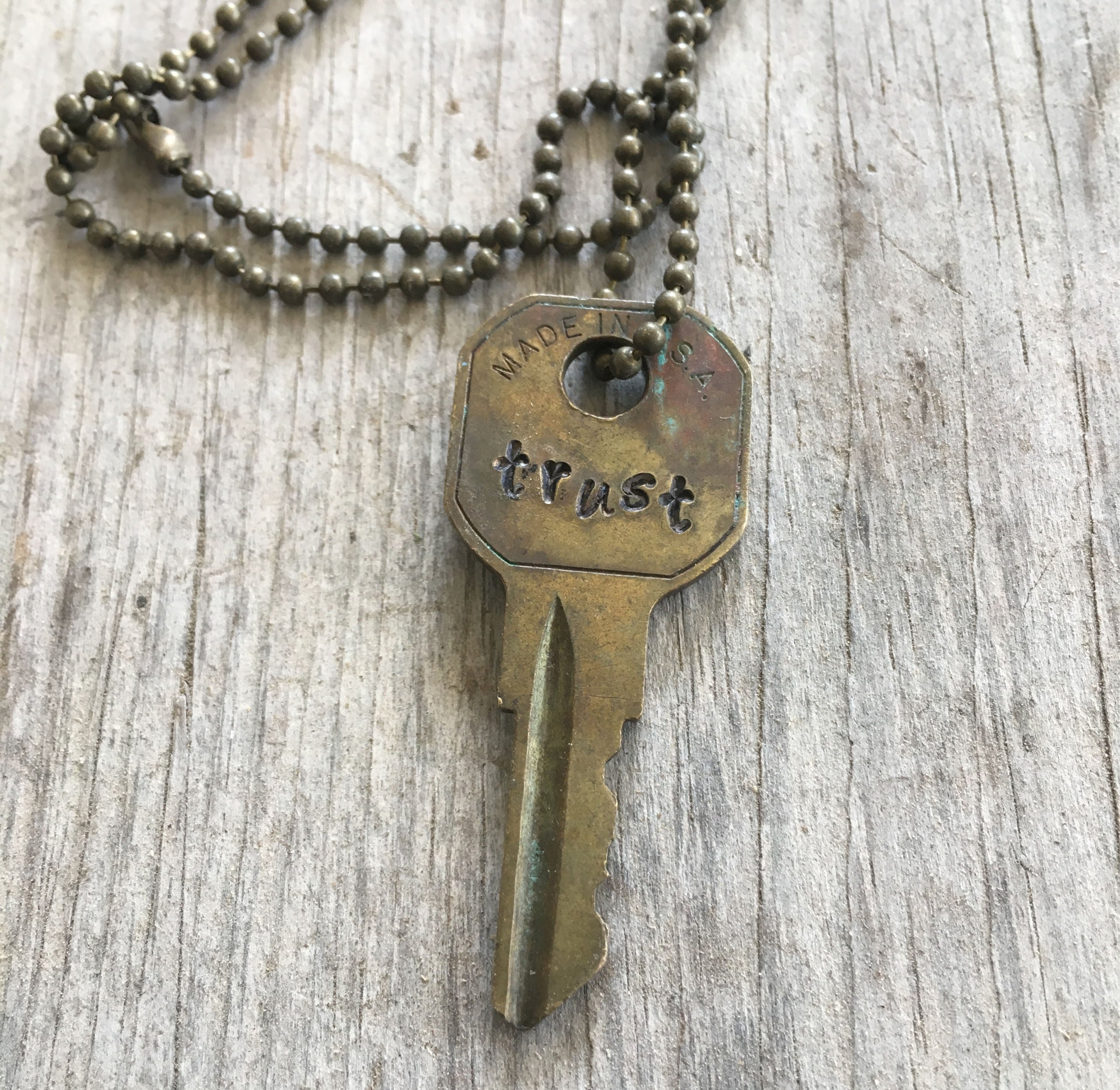 Trust Stamped Key Necklace | Hand Stamped Vintage Key Jewelry ...