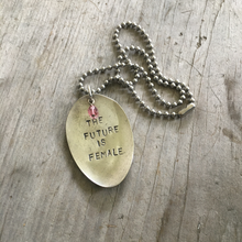 The future is female stamped spoon necklace