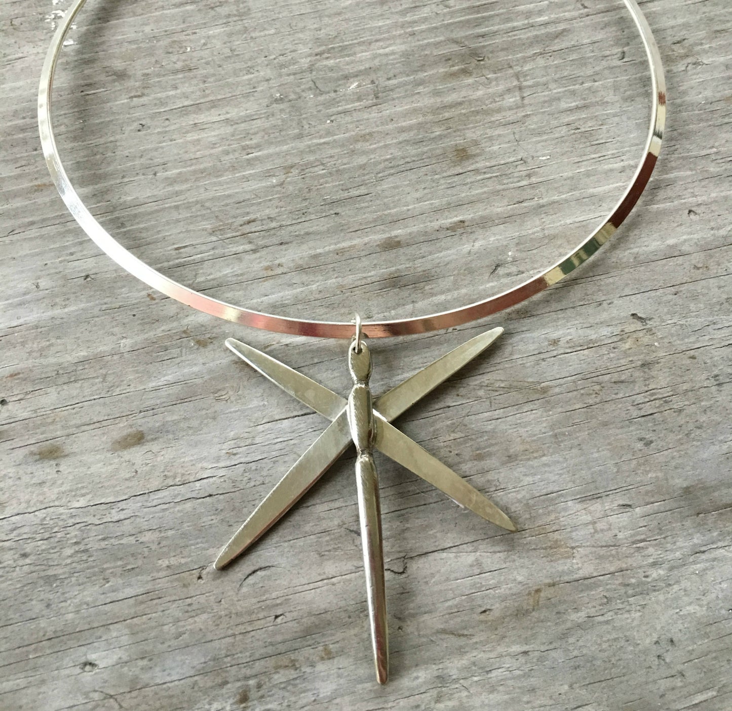 Dragonfly from Fork Tines Necklace on Silverplate Cuff - #3668