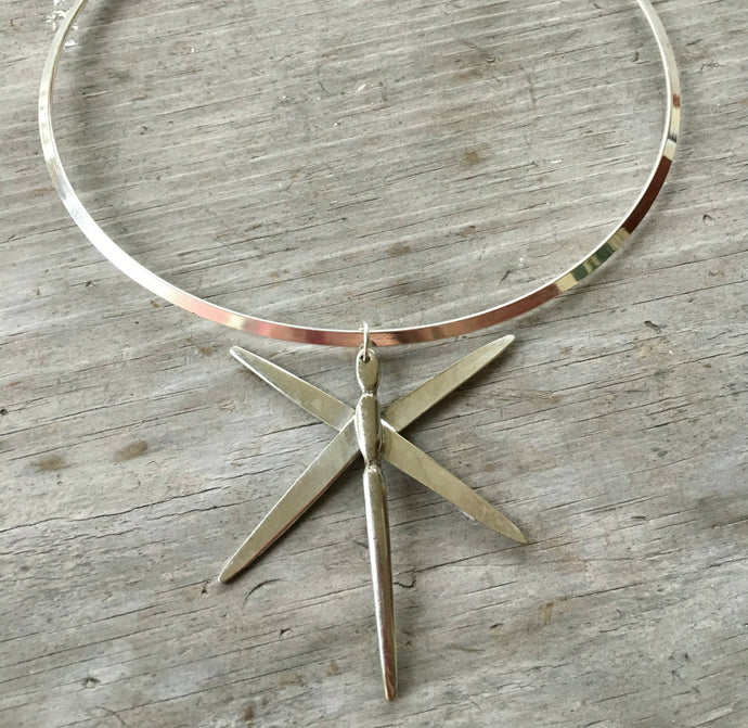 Dragonfly from Fork Tines Necklace on Silverplate Cuff - #3668