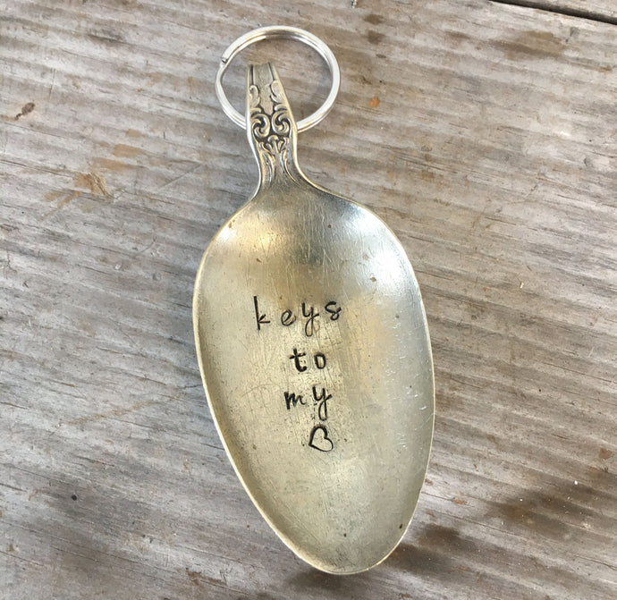 Hand Stamped Spoon Keychain with Keys to My Heart