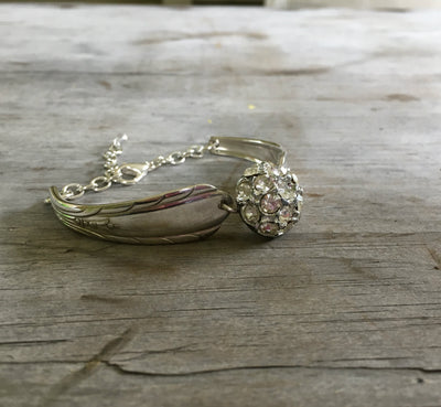 Spoon Link Bracelet Rhinestone Dome Button 
