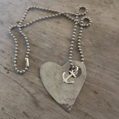 HAND made spoon necklace hammered heart design