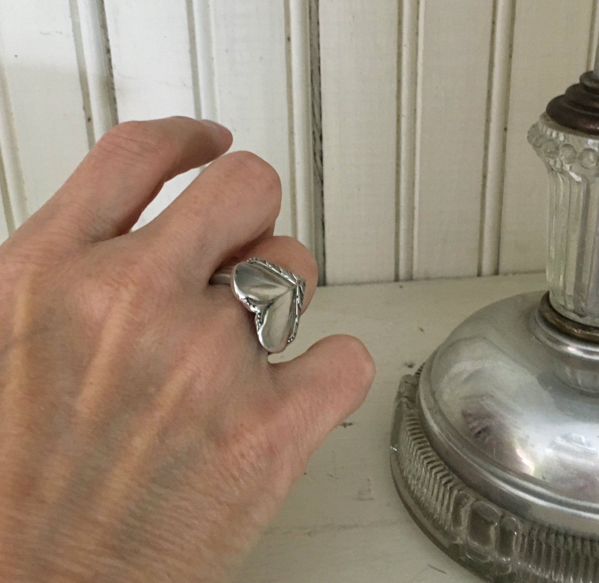 Spoon Ring Heart Shape Shown on Model William Rogers Avalon