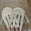 Display of two upcycled serving fork bookmarks handstamped with phrases about books