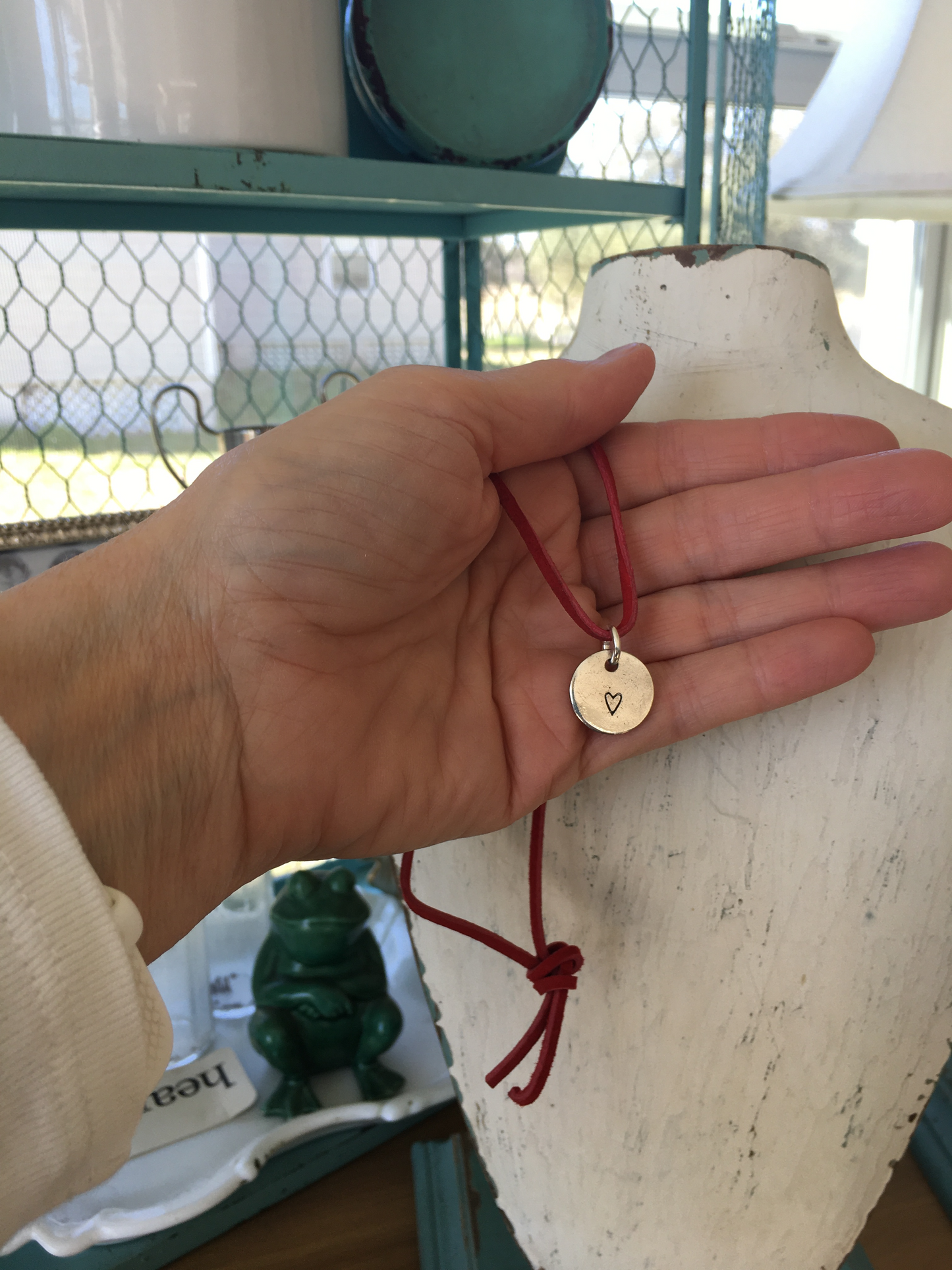 Circle Stamped Spoon Necklace with Heart