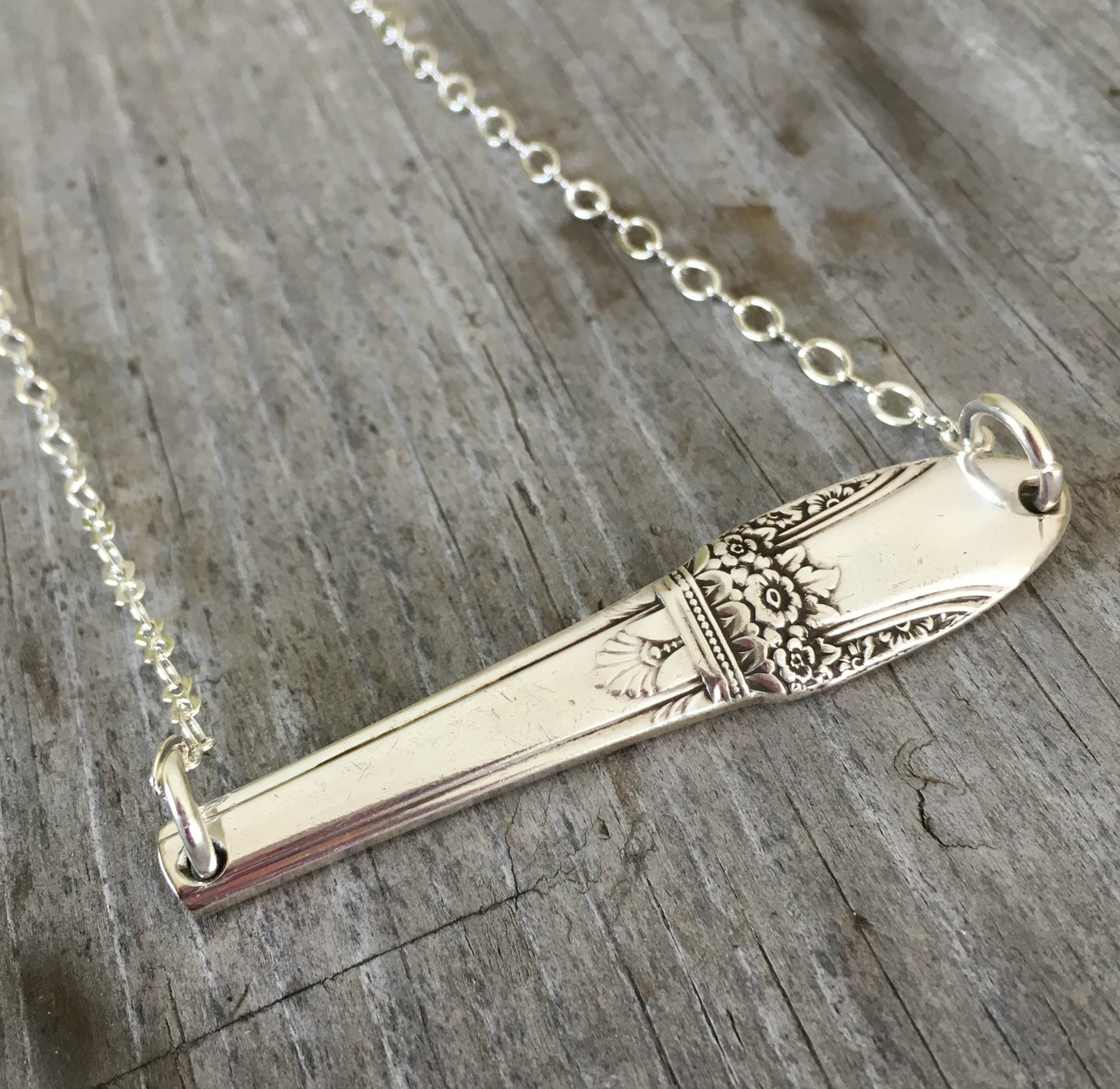 Silverware Scrap Bar Necklace - FIRST LOVE - Reversible - #4017