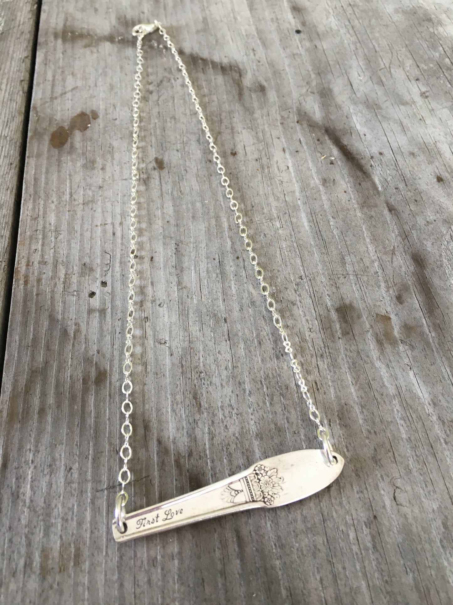 Silverware Scrap Bar Necklace - FIRST LOVE - Reversible - #4017