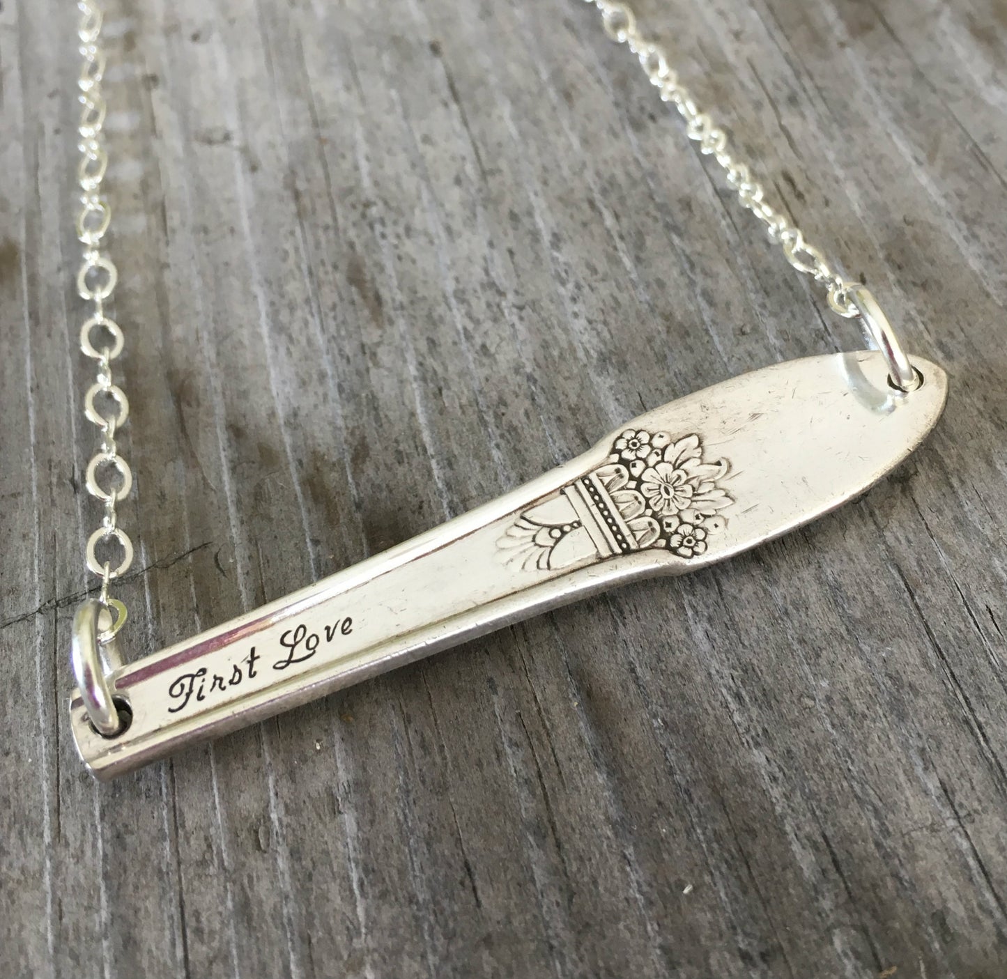Silverware Scrap Bar Necklace - FIRST LOVE - Reversible - #4017