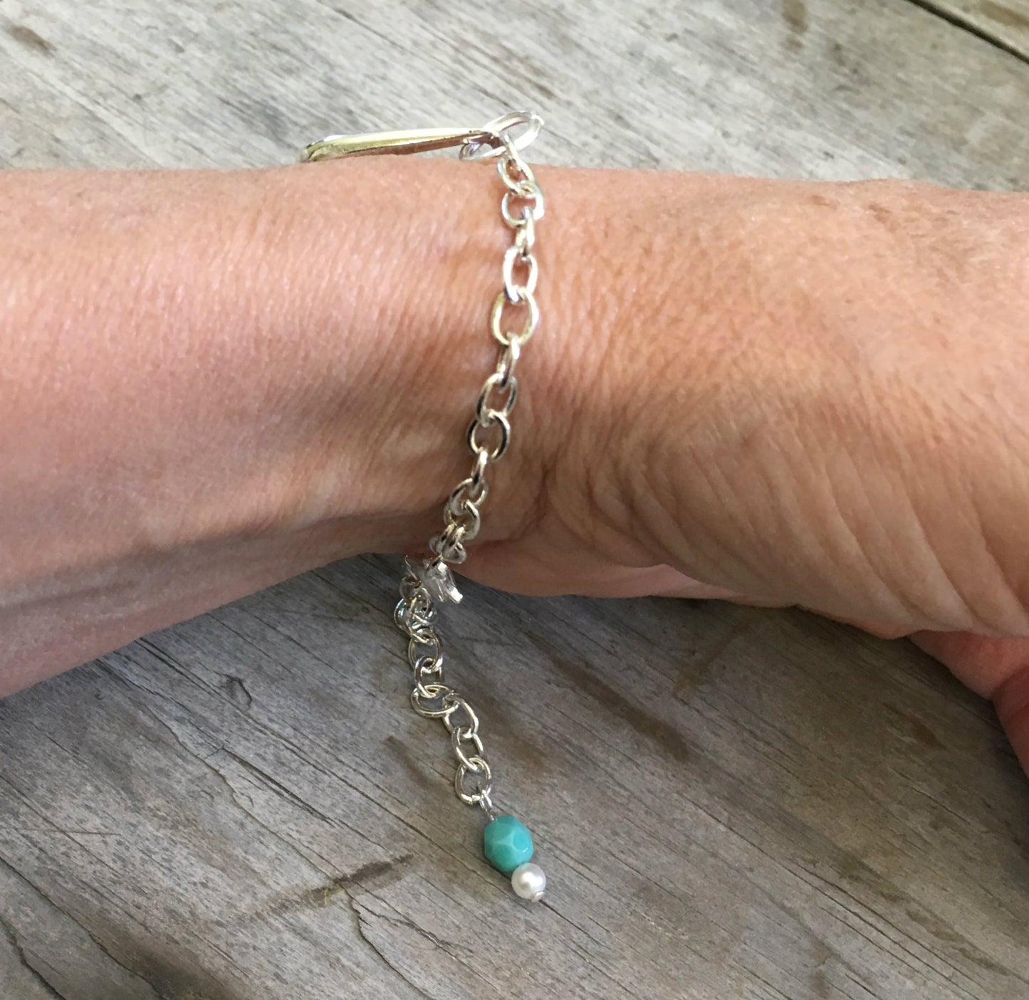 Fork Tine Heart Bracelet showing adjustable
