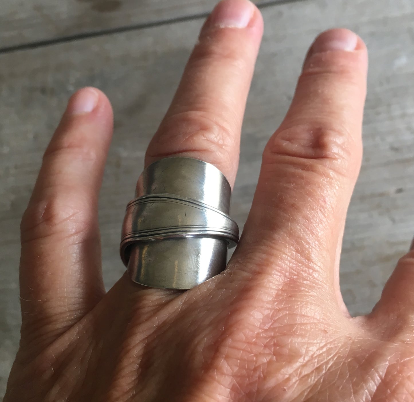 Upcycled Spoon Ring Whole Spoon Overlap Wrap Ring Size 7 Shown on Hand for Scale