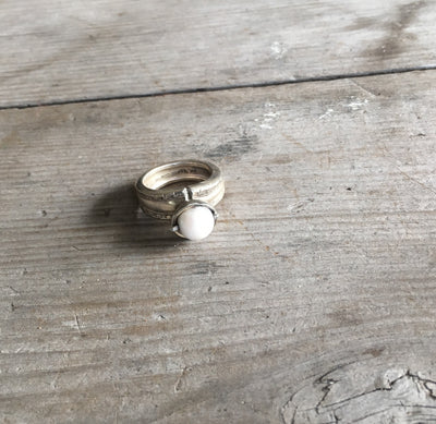 Spoon Ring with Cultured Pearl Bead Mounted on Top Size 9.5 SL & GH Rogers