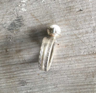 Spoon Ring with Cultured Pearl Bead Mounted on Top Size 9.5
