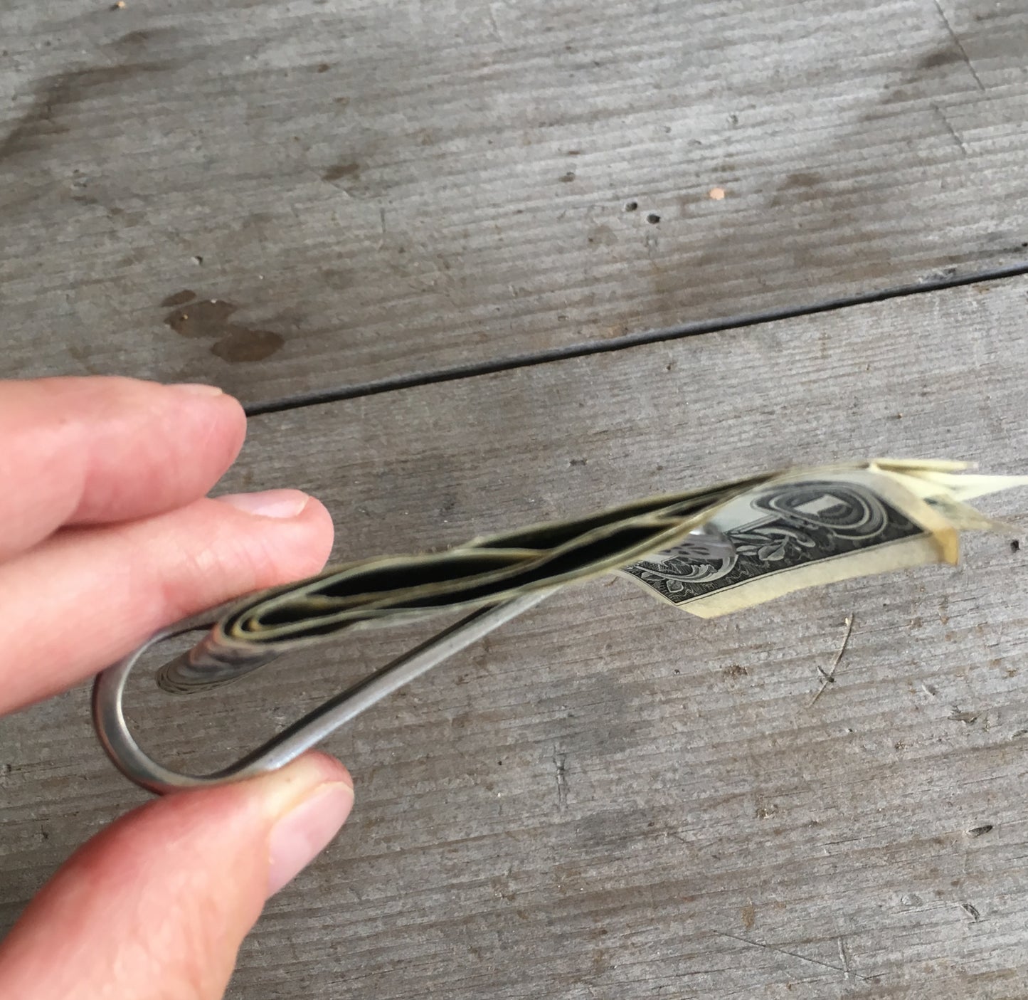 Upcycled silverware spoon Guitar Money Clip Rogers Manufacturing Legion 1905 -side view showing space