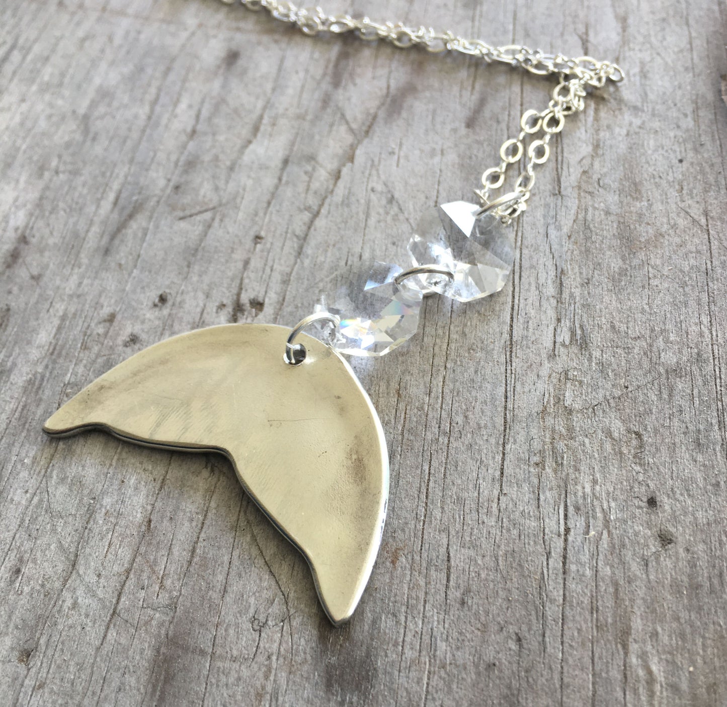 Spoon Whale Tail Necklace w/ Chandelier Crystals -# 4284