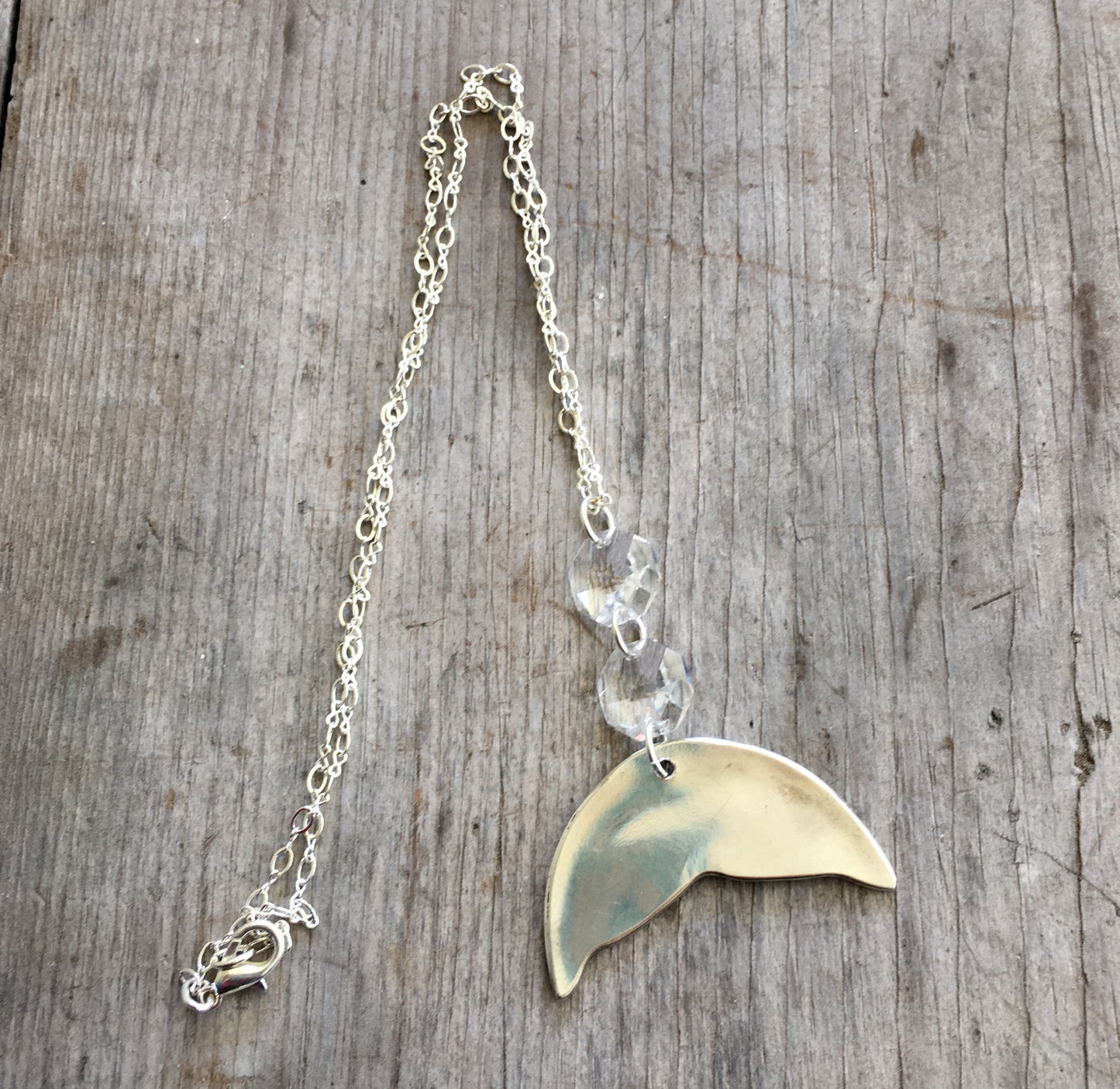 Spoon Whale Tail Necklace w/ Chandelier Crystals -# 4284